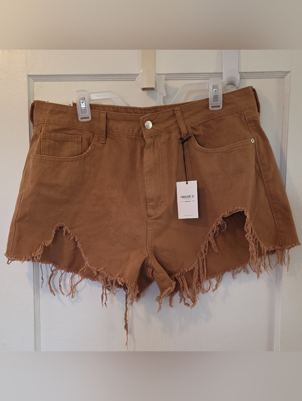 Forever 21 Brown Frayed Hem Denim Shorts